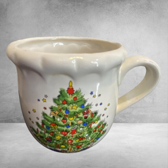 CHRISTMAS MUGS -- Set of 2, White, Decorated Christmas Tree, "Ruffled" Rim - Picture 3 of 5